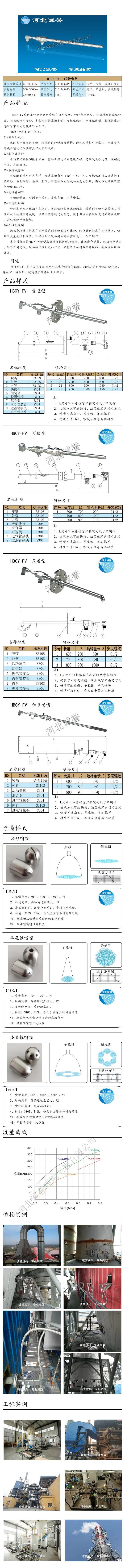 脫硝噴槍保護套、噴槍參數(shù)、材質(zhì)尺寸、流量分布圖、扇形空心錐俯視圖介紹，以及噴槍霧化視頻展示和工程案例介紹